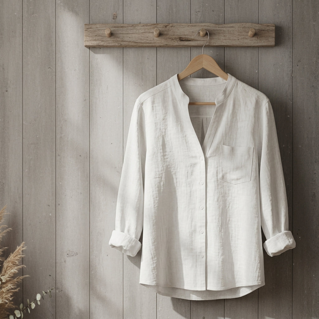 Marlowe Ashton | White Linen-Cotton Blend Shirt For Women