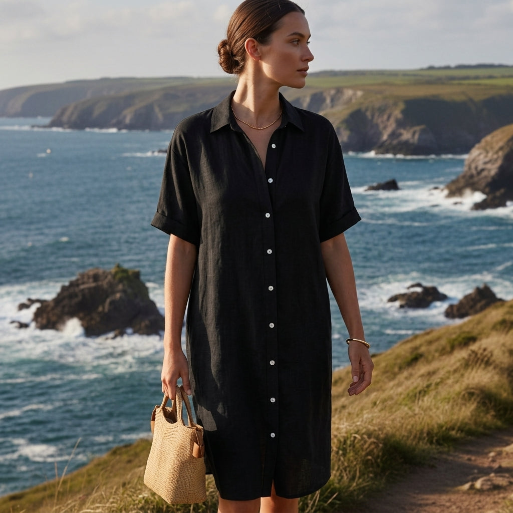 Nadia Stellbourne | Linen Shirt Midi Dress For Women