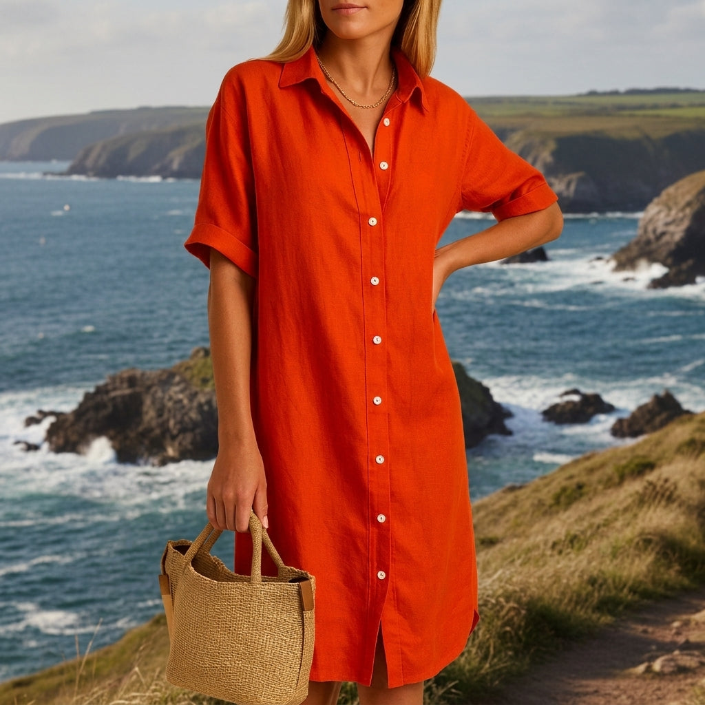 Nadia Stellbourne | Linen Shirt Midi Dress For Women