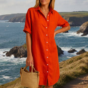Nadia Stellbourne | Linen Shirt Midi Dress For Women