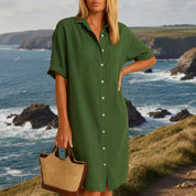 Nadia Stellbourne | Linen Shirt Midi Dress For Women
