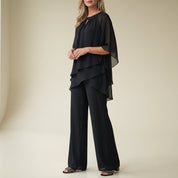 Brooklyn Wright | White Chiffon Cold-Shoulder Formal Pantsuit For Women