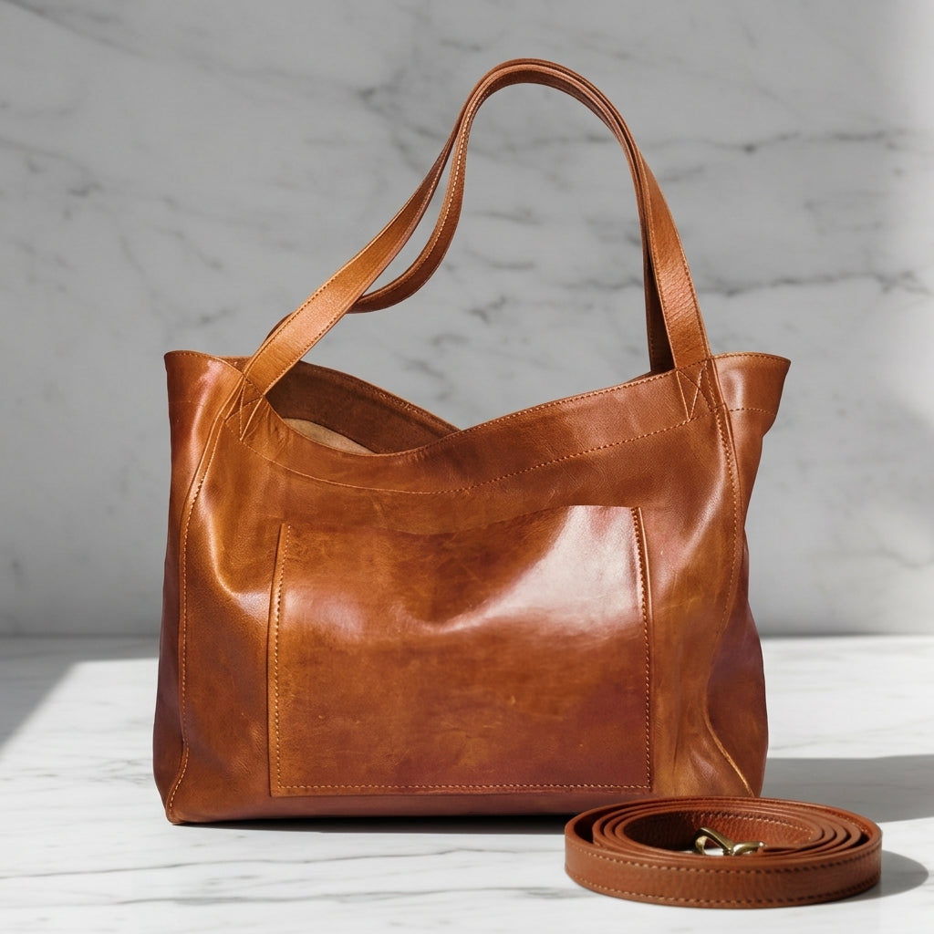 Aurinda Bellerose | Structured Leather Tote Bag in Burgundy