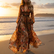 Hailey Moore | Floral Chiffon Maxi Dress with Belt For Women