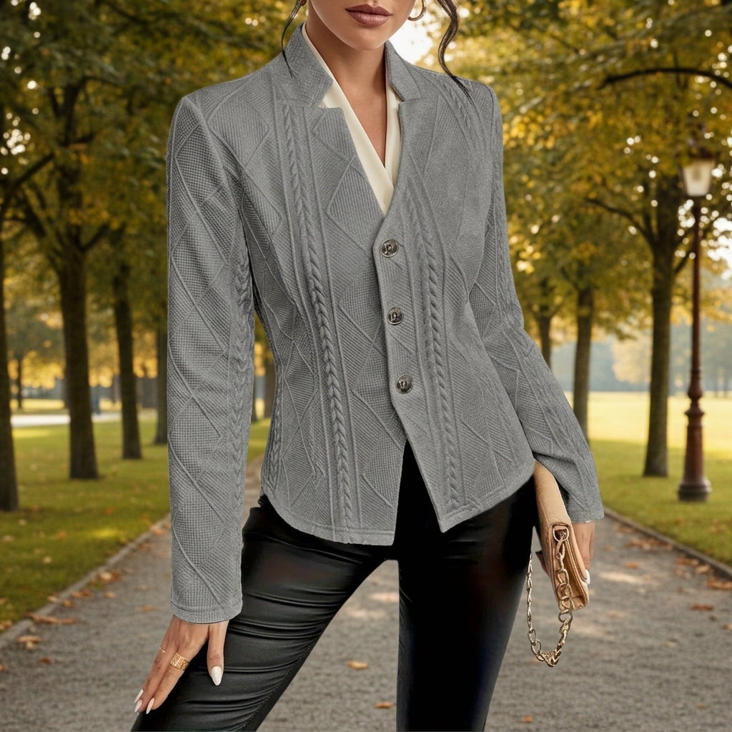 Adrienne Wollstonecraft | White Cable-Knit Textured Blazer Jacket For Women