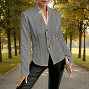 Adrienne Wollstonecraft | White Cable-Knit Textured Blazer Jacket For Women