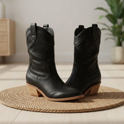 Isabella Allen | White Perforated Cowboy Ankle Boots For Women
