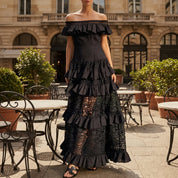 Céleste Morvanне | Off-Shoulder Tiered Lace Maxi Dress For Women