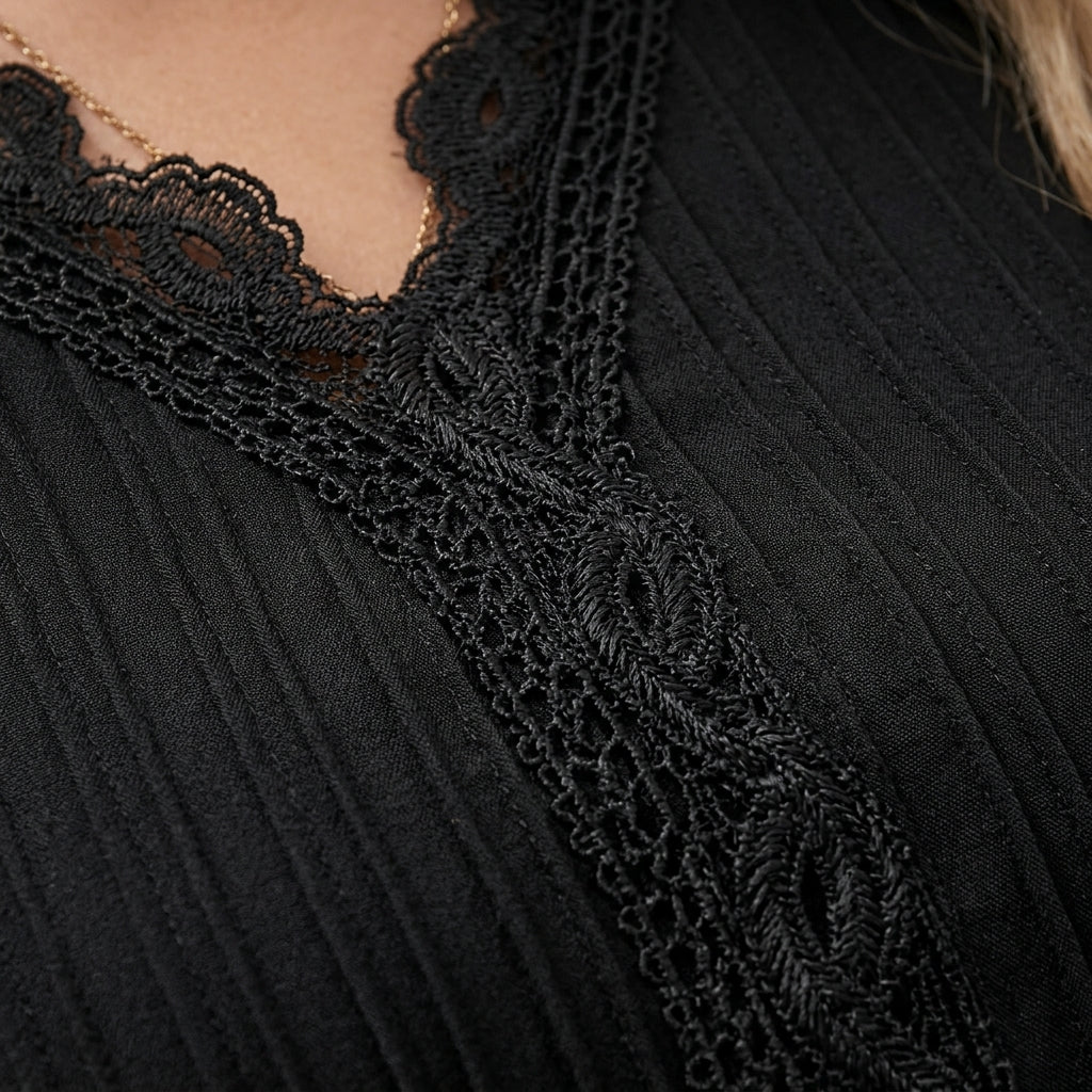 Linnea Beauvais | White Lace Trim V-Neck Blouse For Women