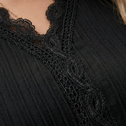 Linnea Beauvais | White Lace Trim V-Neck Blouse For Women