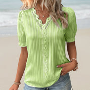 Linnea Beauvais | White Lace Trim V-Neck Blouse For Women
