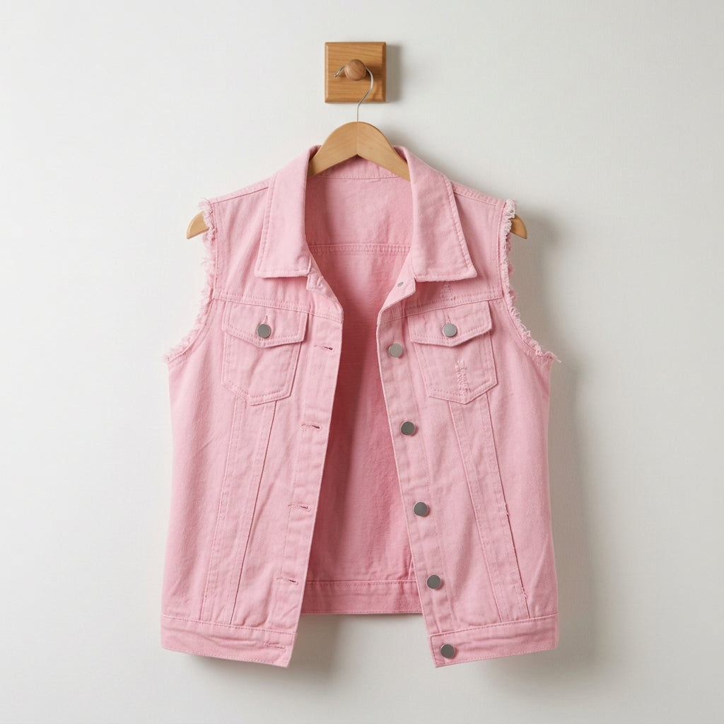 Reyna Stafford | Black Distressed Denim Vest For Women