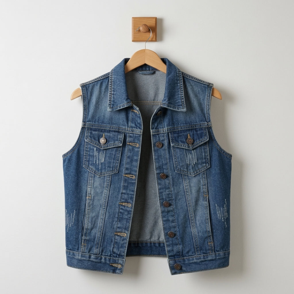 Reyna Stafford | Black Distressed Denim Vest For Women