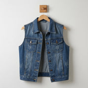 Reyna Stafford | Black Distressed Denim Vest For Women