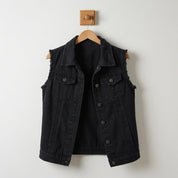 Reyna Stafford | Black Distressed Denim Vest For Women