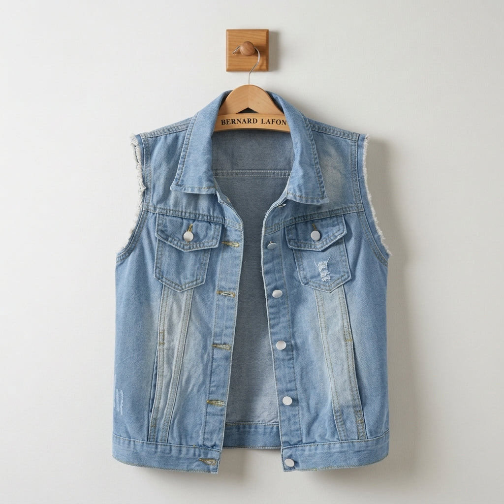 Reyna Stafford | Black Distressed Denim Vest For Women