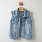 Reyna Stafford | Black Distressed Denim Vest For Women