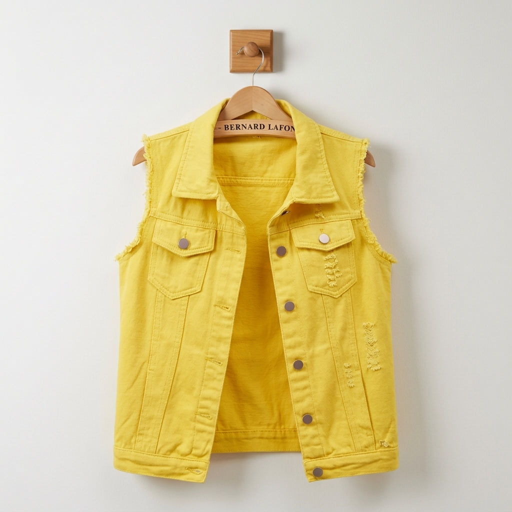 Reyna Stafford | Black Distressed Denim Vest For Women