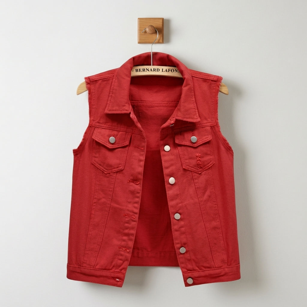 Reyna Stafford | Black Distressed Denim Vest For Women