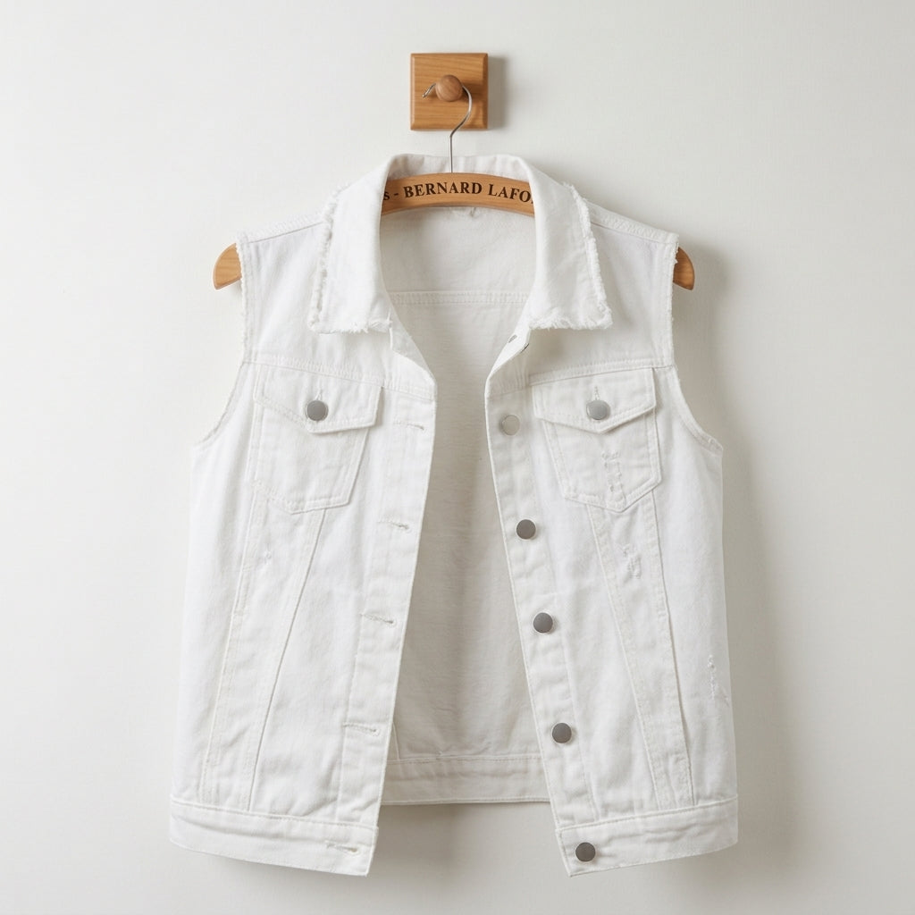 Reyna Stafford | Black Distressed Denim Vest For Women