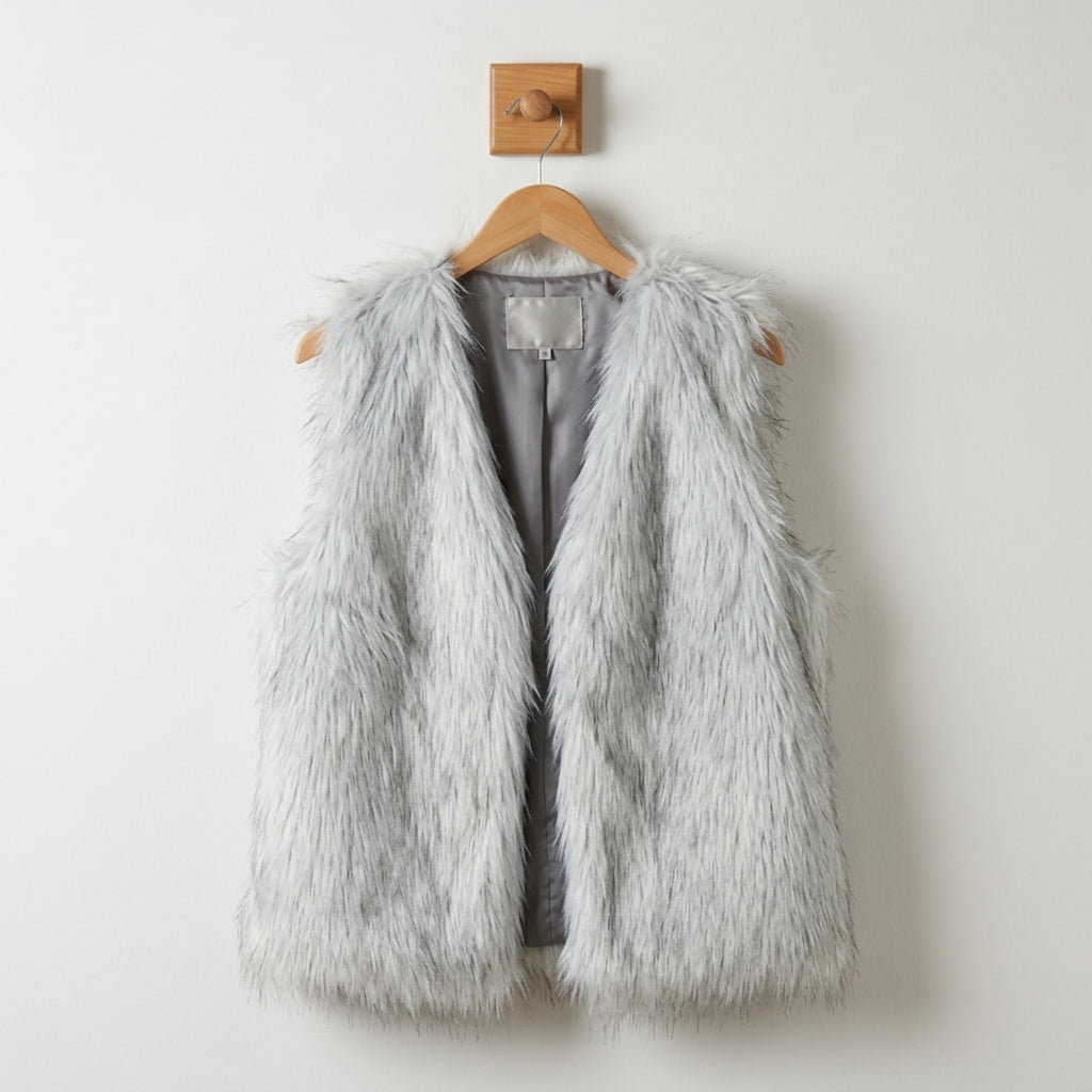 Savannah Roberts | Grey Faux Fur Open Front Vest For Women