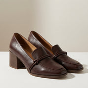 Celeste Morvaine | Brown Block Heel Loafer For Women