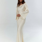 Isabeau Fontmercy | Satin Maxi Dress With Bell Sleeves For Women