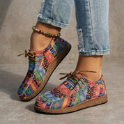 Selina Bardoux | Boho Print Lace-Up Flat Sneakers For Women