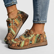 Selina Bardoux | Boho Print Lace-Up Flat Sneakers For Women