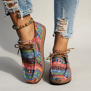 Selina Bardoux | Boho Print Lace-Up Flat Sneakers For Women