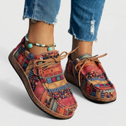 Selina Bardoux | Boho Print Lace-Up Flat Sneakers For Women