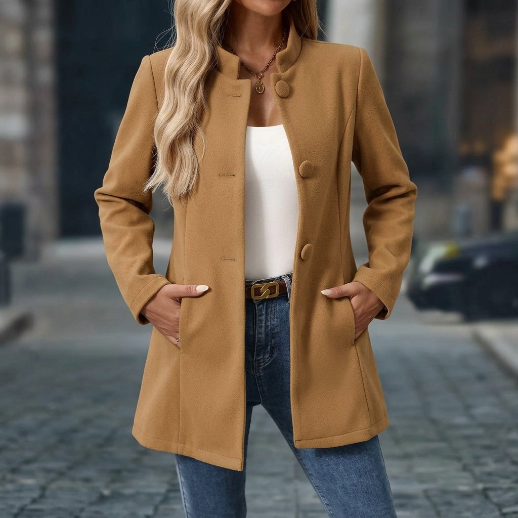 Clarène Whitvale | Stand Collar Button Blazer For Women