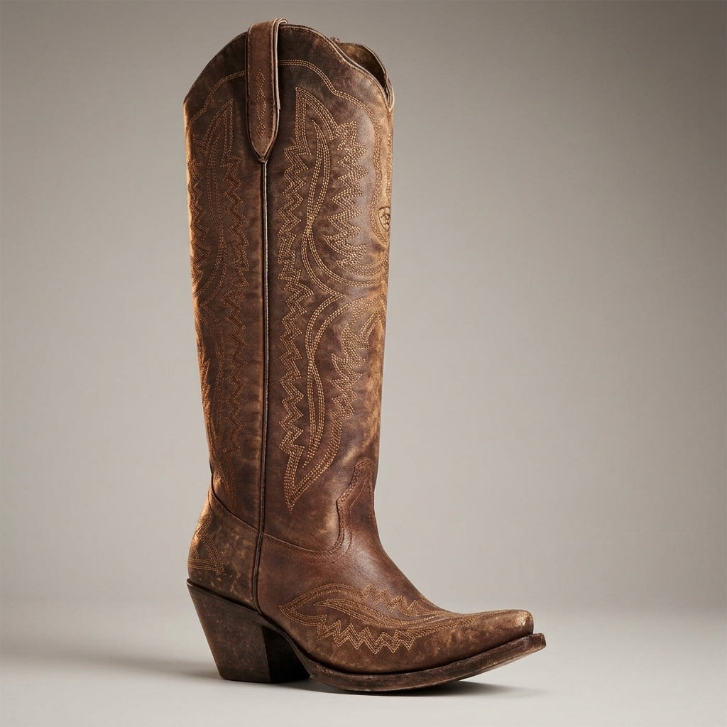 Brooklyn Adams | Knee-High Western Cowboy Boots in Tan