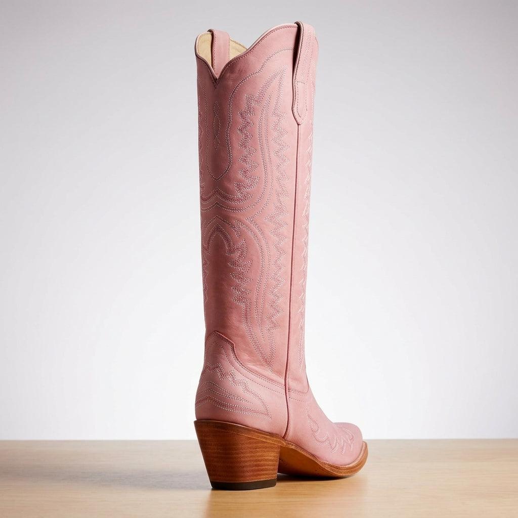 Brooklyn Adams | Knee-High Western Cowboy Boots in Tan