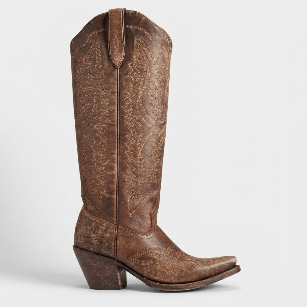 Brooklyn Adams | Knee-High Western Cowboy Boots in Tan