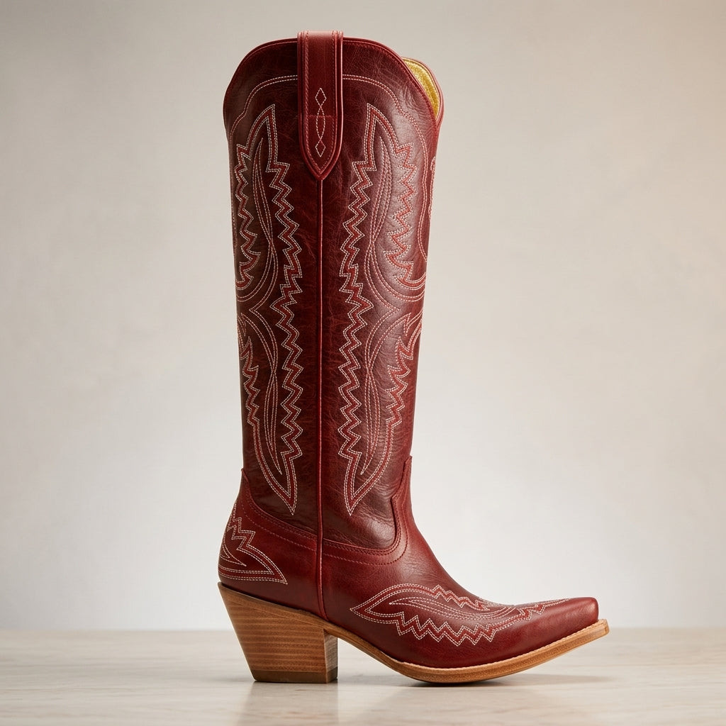 Brooklyn Adams | Knee-High Western Cowboy Boots in Tan