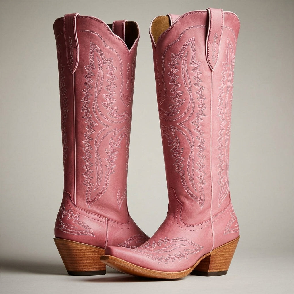 Brooklyn Adams | Knee-High Western Cowboy Boots in Tan