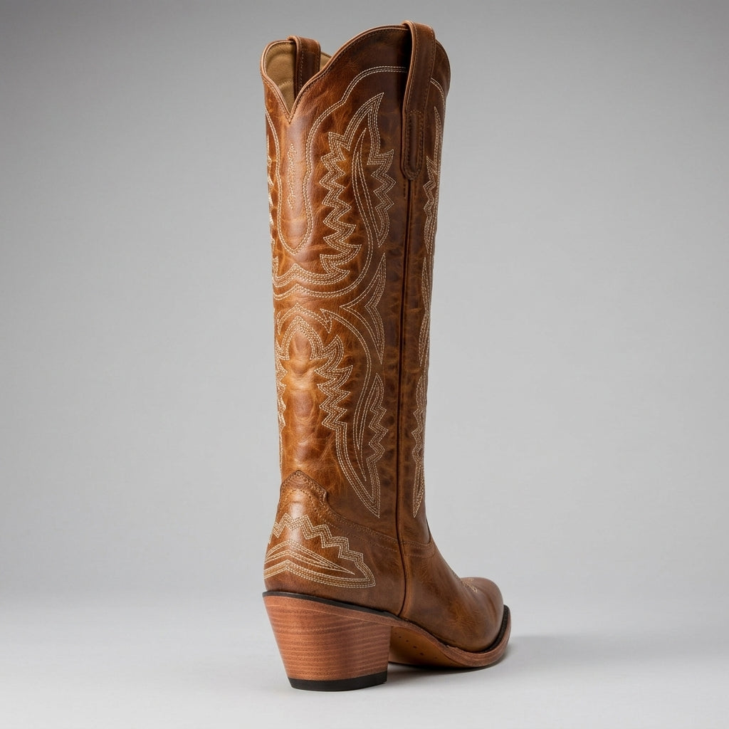 Brooklyn Adams | Knee-High Western Cowboy Boots in Tan