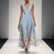 Aurienne Delacombe | Floral Border Maxi Dress For Women