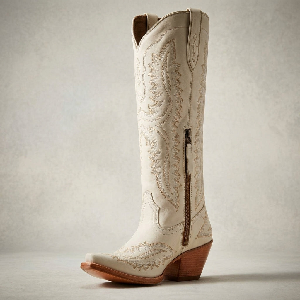 Brooklyn Adams | Knee-High Western Cowboy Boots in Tan