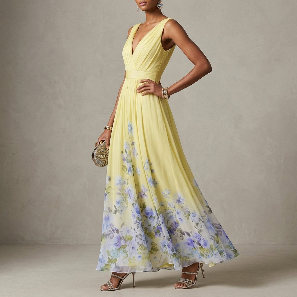 Aurienne Delacombe | Floral Border Maxi Dress For Women