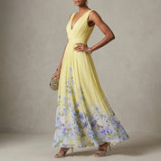 Aurienne Delacombe | Floral Border Maxi Dress For Women