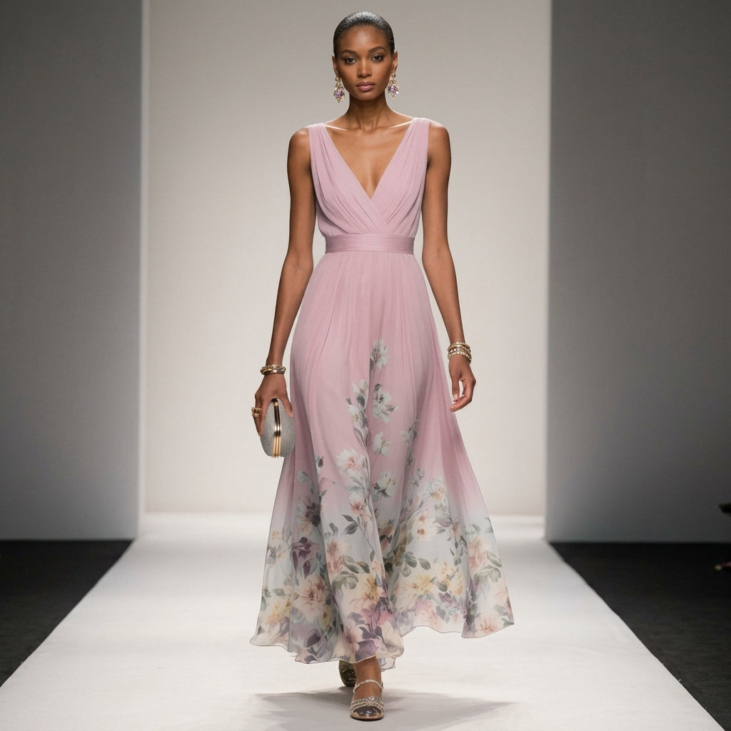Aurienne Delacombe | Floral Border Maxi Dress For Women