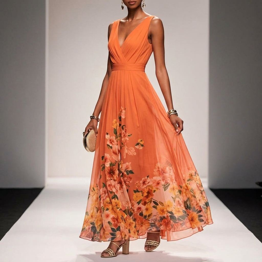 Aurienne Delacombe | Floral Border Maxi Dress For Women