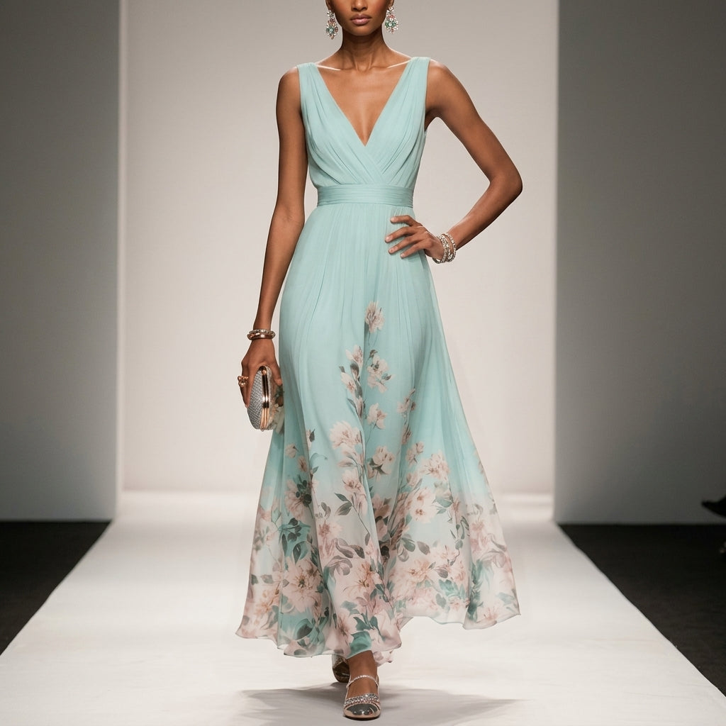 Aurienne Delacombe | Floral Border Maxi Dress For Women