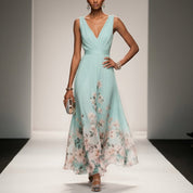 Aurienne Delacombe | Floral Border Maxi Dress For Women