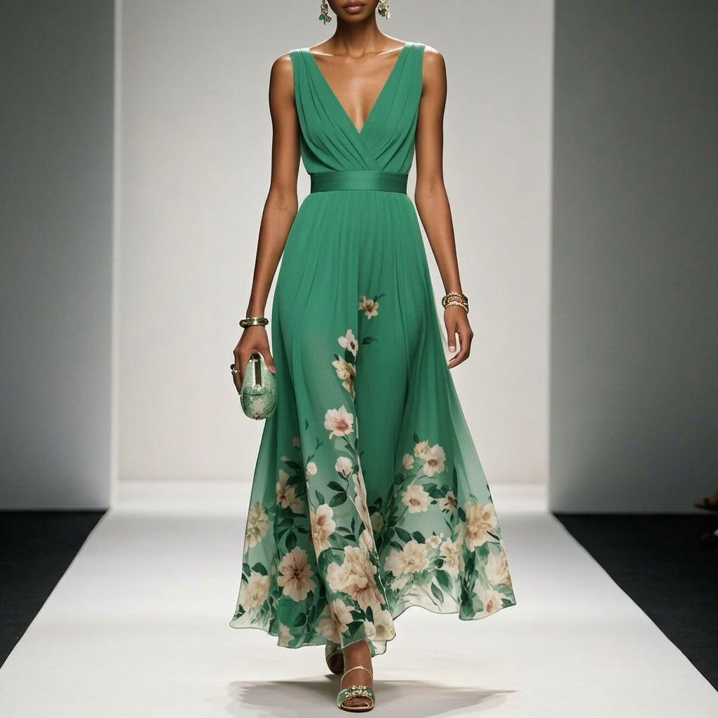Aurienne Delacombe | Floral Border Maxi Dress For Women