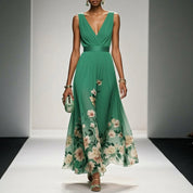 Aurienne Delacombe | Floral Border Maxi Dress For Women