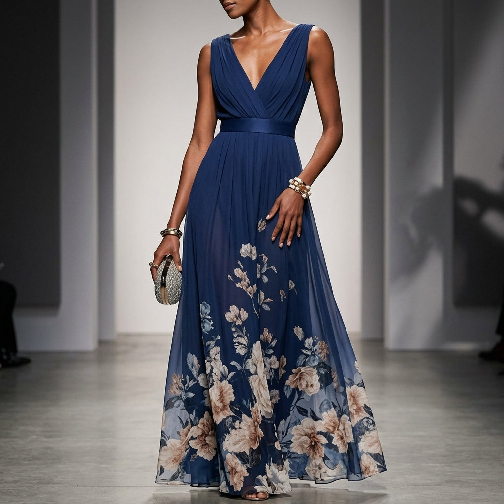 Aurienne Delacombe | Floral Border Maxi Dress For Women