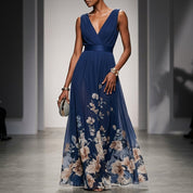 Aurienne Delacombe | Floral Border Maxi Dress For Women